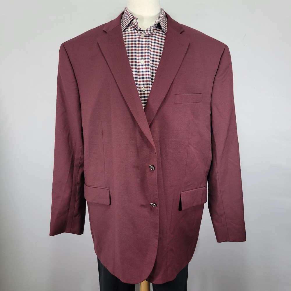Stafford Men's Sport Coat Blazer‎ Burgundy Poly Wool Hopsack Big TALL Size 54L